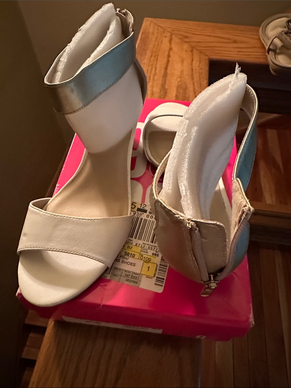 White and Silver Open-Toe Ankle-Strap Heels for Women